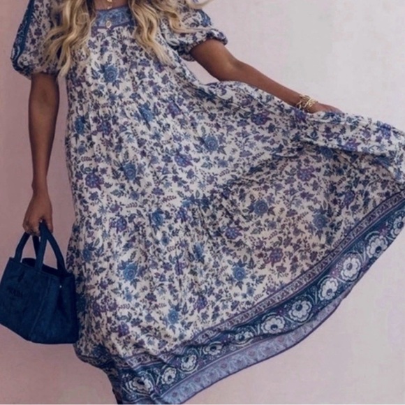 Spell Dresses & Skirts - Spell And The Gypsy Collective Floral Puff  Sleeve Maxi Dress Blue Size S Boho